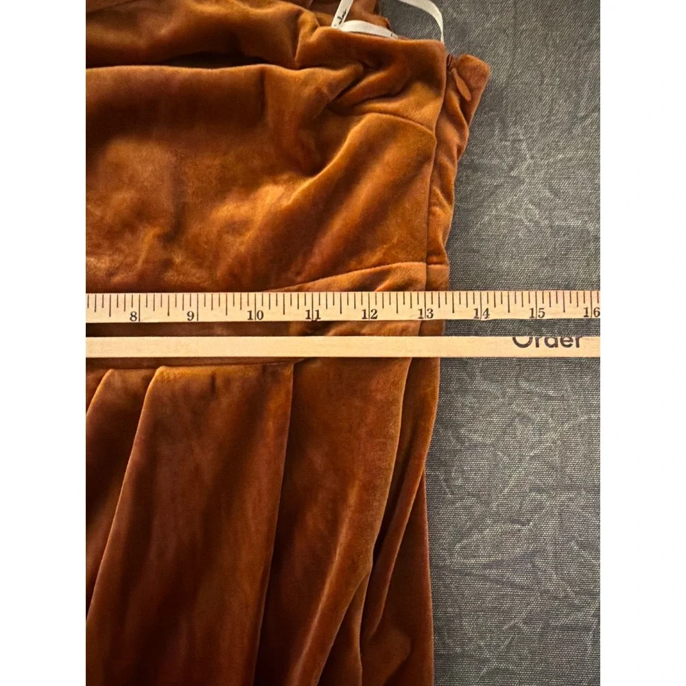 Lulus Rust Orange Velvet Off The Shoulder Maxi Dress Small Pleated Tulip Gown - Picture 9 of 10